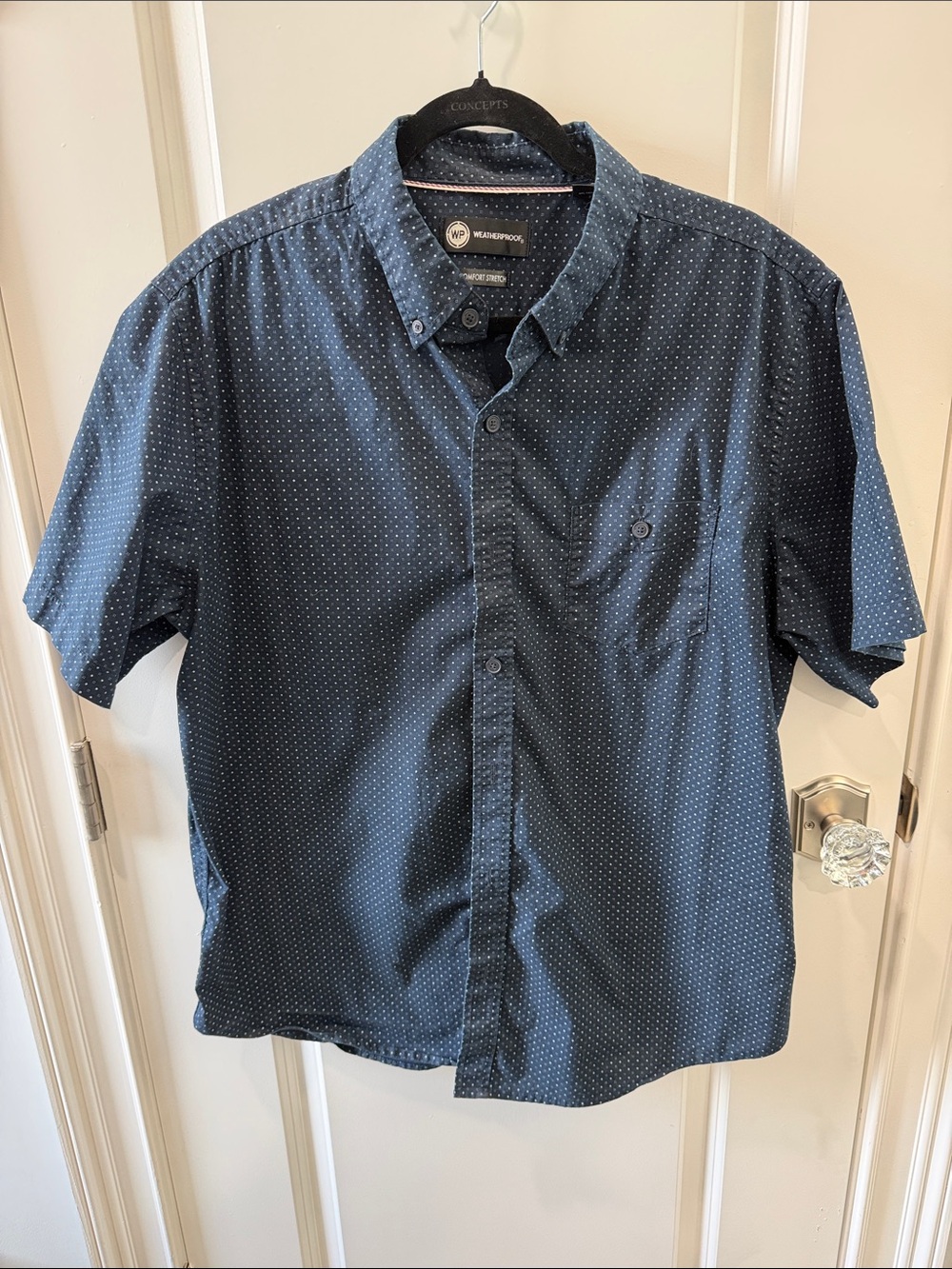 Weatherproof Men's Navy Short-Sleeve Dot Button-Down Shirt